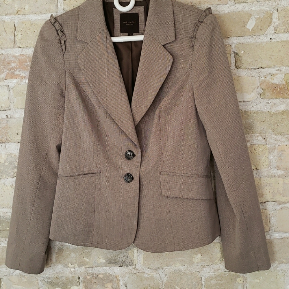 The Limited Taupe Ruffled Shoulder Blazer